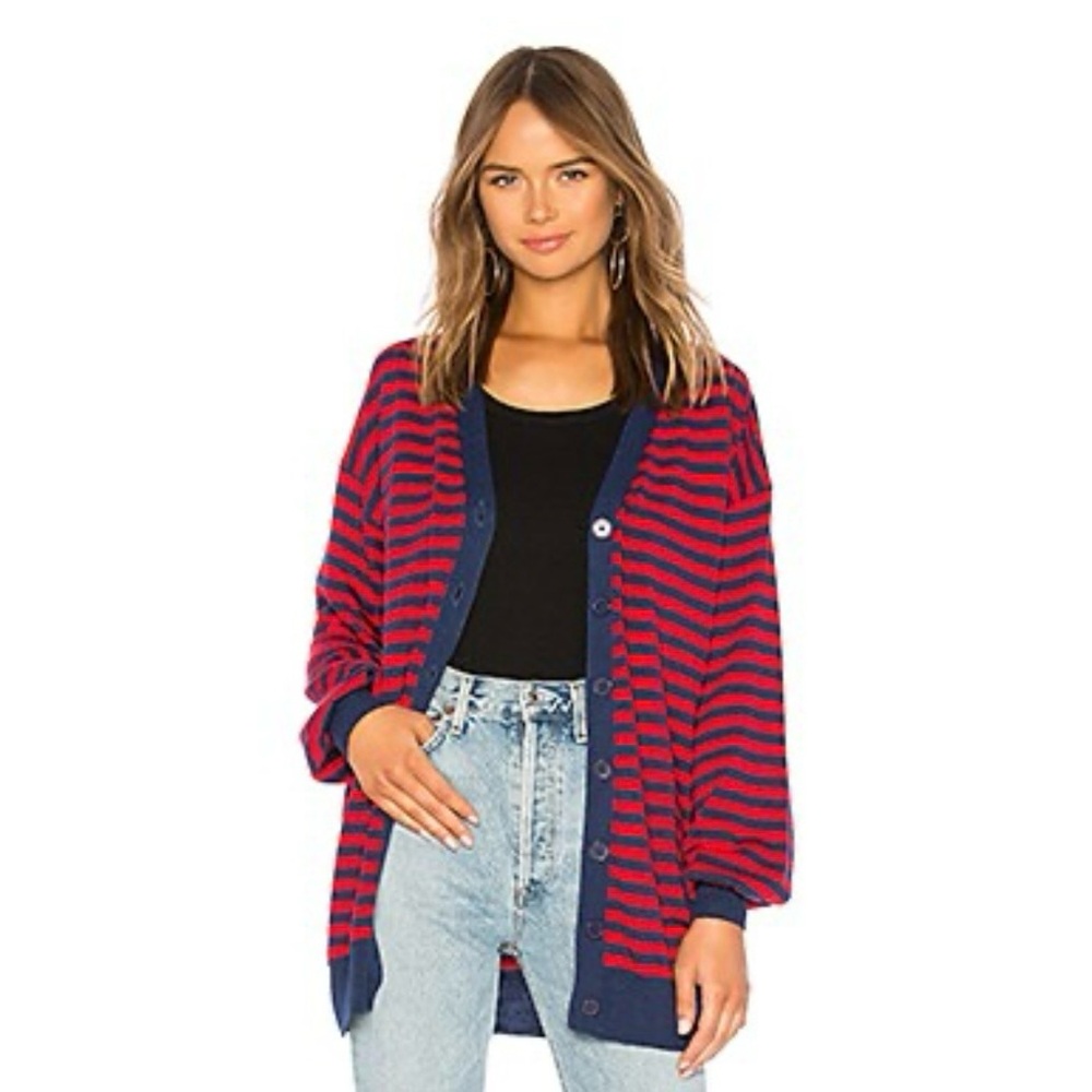 House of Harlow X Revolve Kate Blue Red Striped Cardigan Sweater Medium